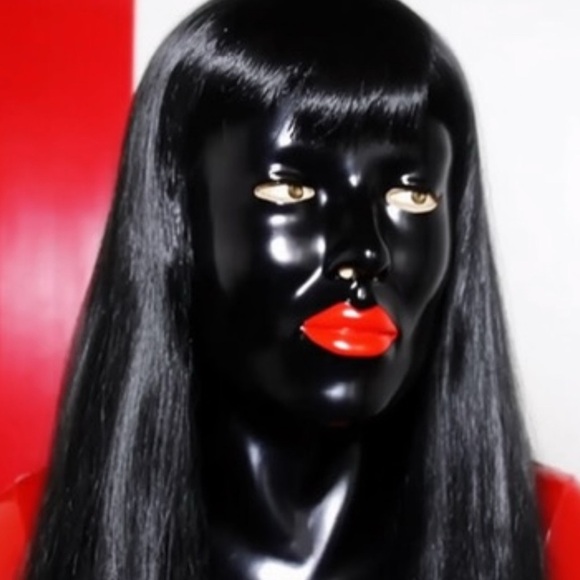 Sissy Crossdresser Black Latex mask BDSM Fetish with red Lipstick - Picture 2 of 6